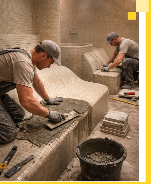 Лежаки для хамама под ключ в Светлограде, проект и монтаж